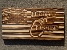 Load image into Gallery viewer, Carved “Hooked on Fishing” flag