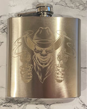 Load image into Gallery viewer, cowboy skeleton 6oz Flask