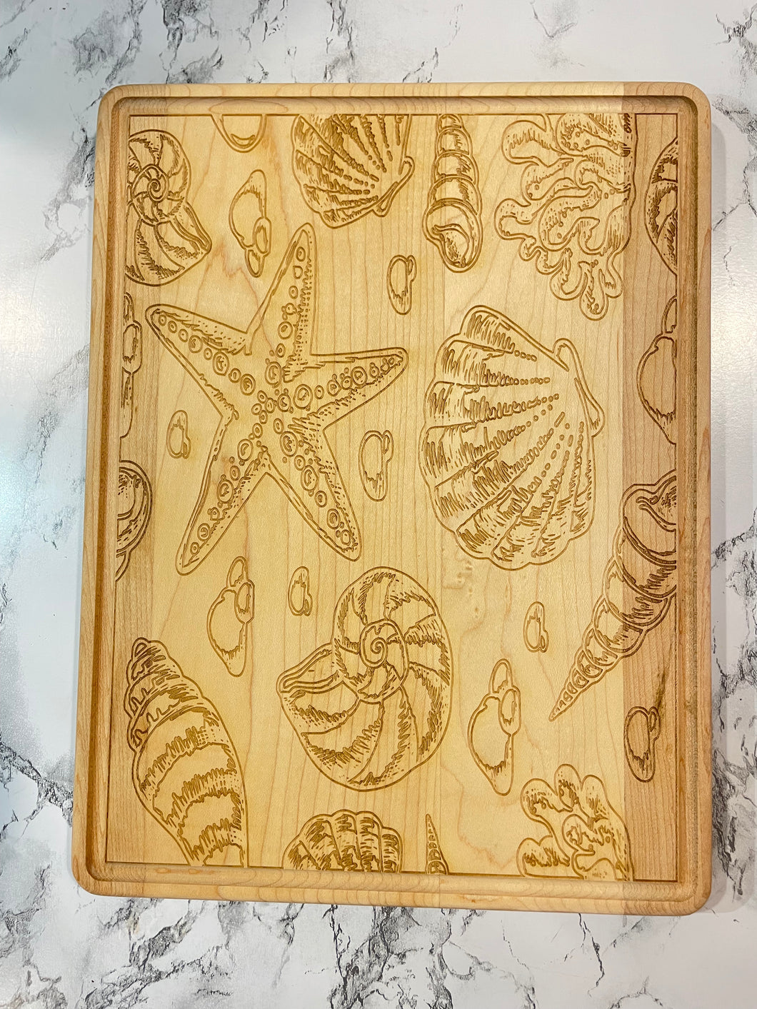 Sea Shell Design Maple or Walnut Cutting Board