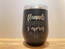 Load image into Gallery viewer, Flannels and Bonfires stemless wine tumbler
