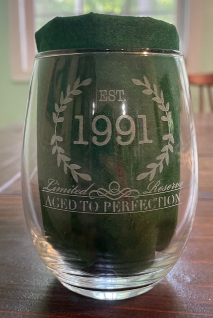 Custom laser engraved birthday wine glass