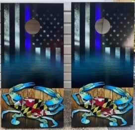 Blue line MD crab cornhole board set